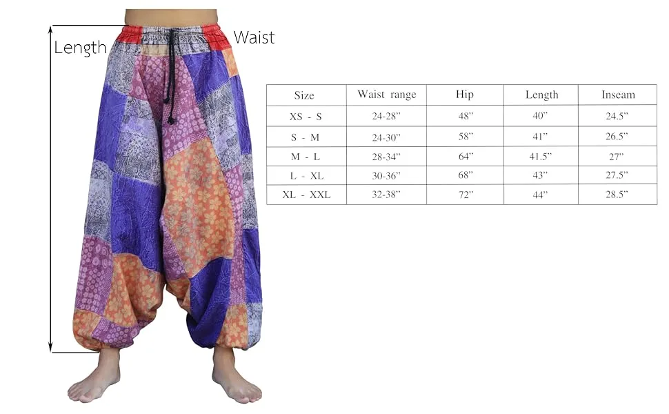 Svenine Cotton Pants Quiltwork Elastic Ankle Wide Leg Baggy Balloon Pants Small-Medium Colorful - Measurement