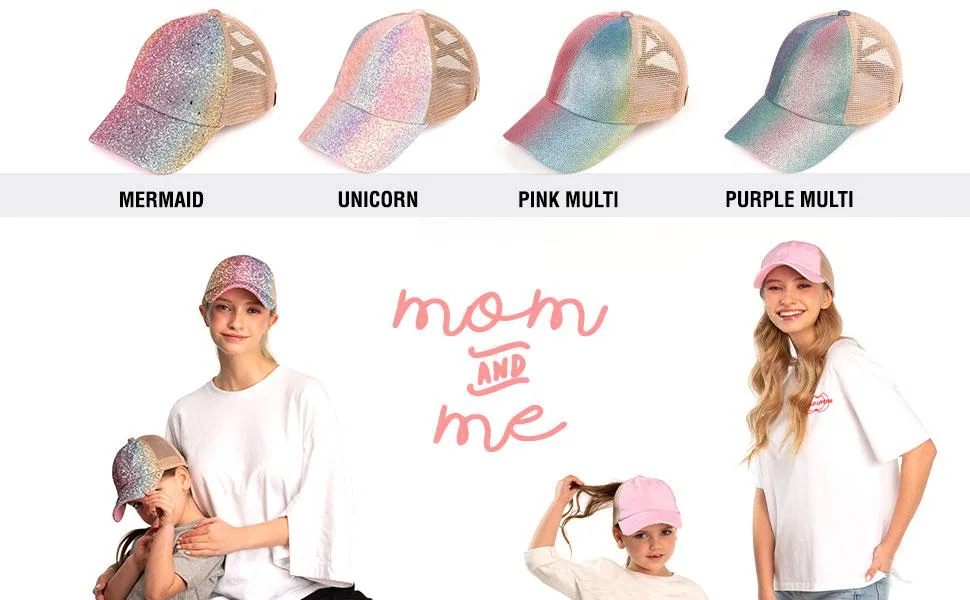 C.C Ponycap Messy High Bun Ponytail Adjustable Glitter Mesh Trucker Baseball Cap A Elastic Band-black - criss-cross