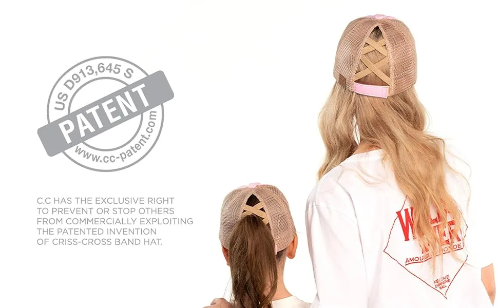 C.C Ponycap Messy High Bun Ponytail Adjustable Glitter Mesh Trucker Baseball Cap A Elastic Band-black - patent