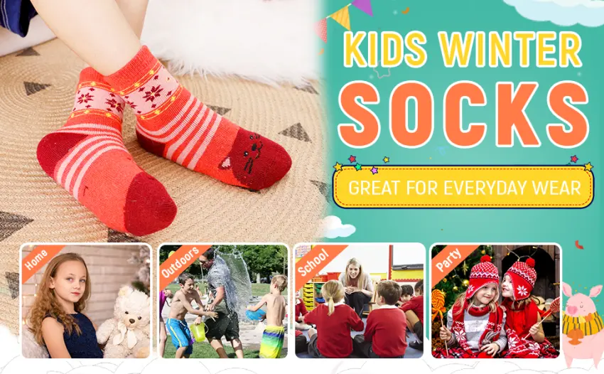 Children's Winter Warm Wool Solid Color Socks Kids Boy Girls Hiking Thermal Boot Crew Socks 6 Pairs Solid Color 4-7 Years - 6 Pairs Children