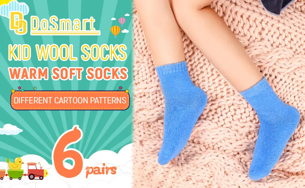 Children's Winter Warm Wool Solid Color Socks Kids Boy Girls Hiking Thermal Boot Crew Socks 6 Pairs Solid Color 4-7 Years - Children