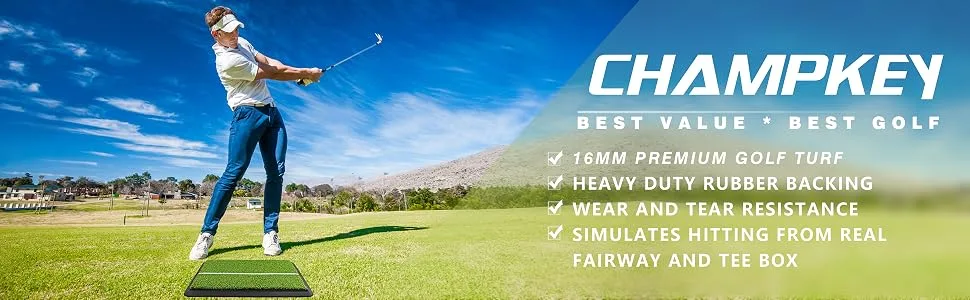 CHAMPKEY Alignment Guide Golf Practice Mat | Premium Fairway Golf Hitting Mat Ideal for Indoor and Outdoor Training M(13"x17") - product information 1