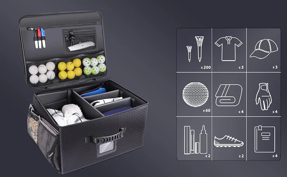 Champkey Golf Trunk Organizer Storage-Portable and Foldable Golf Travel Storage Locker Ideal for Travel Golf and Car Golf (Black) - 4546556