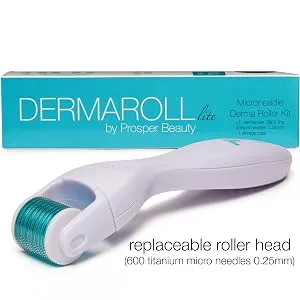 Derma Roller Microneedle Kit DERMAROLL LITE 0.25mm by Prosper Beauty Face Roller with Replaceable Head Exfoliation Microdermabrasion Micro Derma Skin Care Tool Dermaplaning Dermapen Microneedling - derma roller microneedle roller