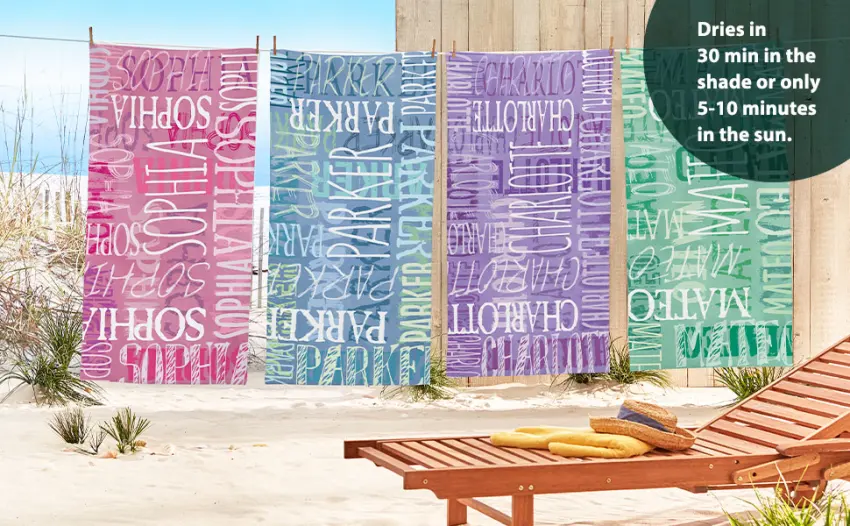 Let's Make Memories Personalized Beach Towel - Custom Cotton/Poly Blend Pool Towel - Pink - Personalize with Your Name - 30" x 60" - Signature Style Beach Towel