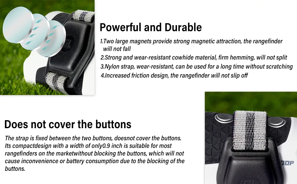 Gaialoop Golf Rangefinder Magnetic Holder Mount Strap, Universal Adjustable Magnetic Rangefinder Strap for Golf Cart, Golf Range Finder Holder Straps with 3 Pcs Strong Magnet Dark - Golf Rangefinder Magnetic Holder