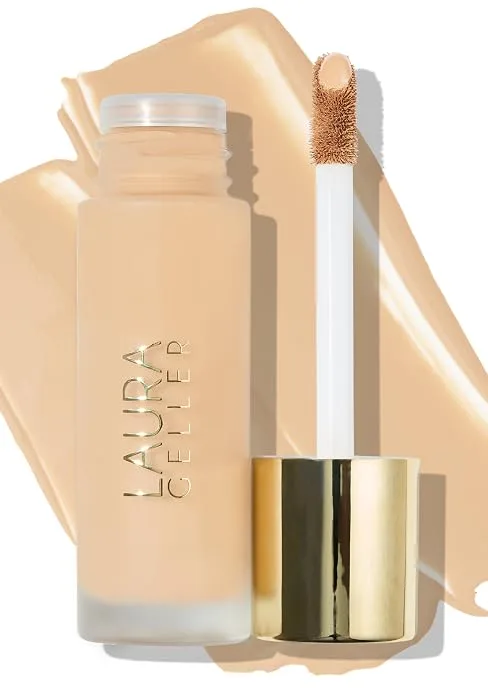 Get Glowing! Baked Balance-N-Glow Illuminating Foundation, Sand & Retractable Kabuki Brush for Liquid, Cream, and Powder Face Makeup, Black Aluminum Handle - Double Take