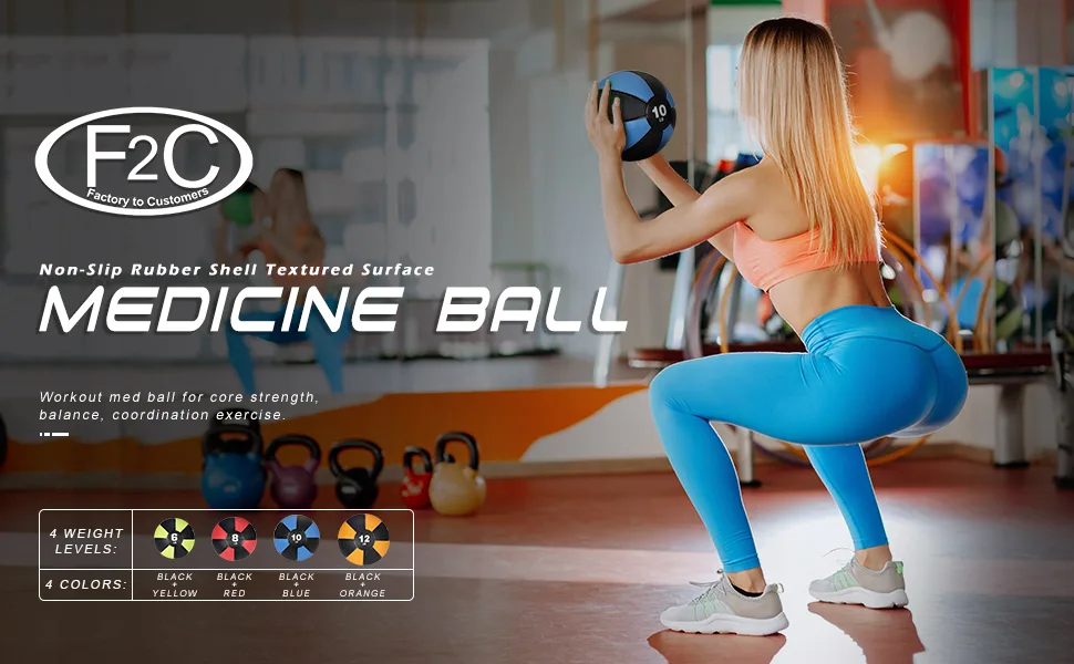 F2C 6lbs 8lbs 10lbs 12lbs Medicine Balls Workout Med Ball for Core Strength, Balance, Coordination Exercise Non-Slip Rubber Shell Textured Surface 10lbs blue - product information 15