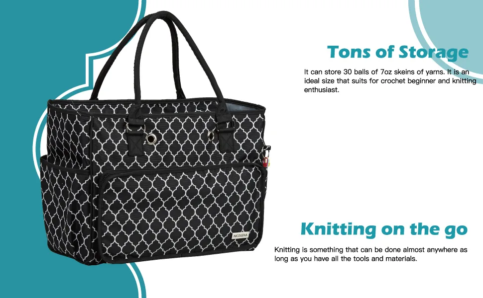 NICOGENA Knitting Bag, Portable Yarn Storage Tote for Yarn Skeins and Accessories Tangle Free with 4 Oversized Grommets, Gray Gray(Large capacity) - kittting bag