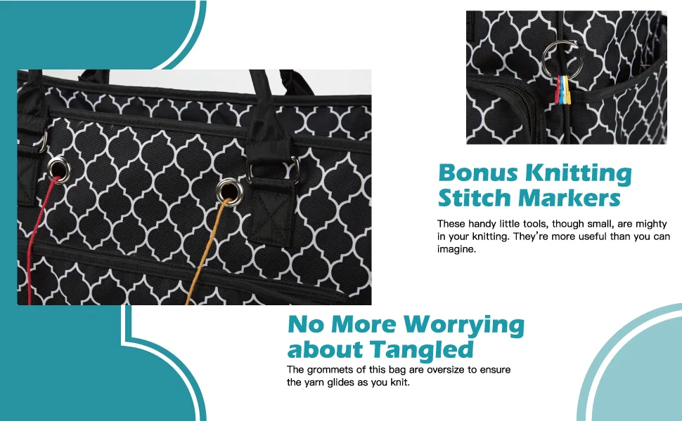 NICOGENA Knitting Bag, Portable Yarn Storage Tote for Yarn Skeins and Accessories Tangle Free with 4 Oversized Grommets, Gray Gray(Large capacity) - kittting bag