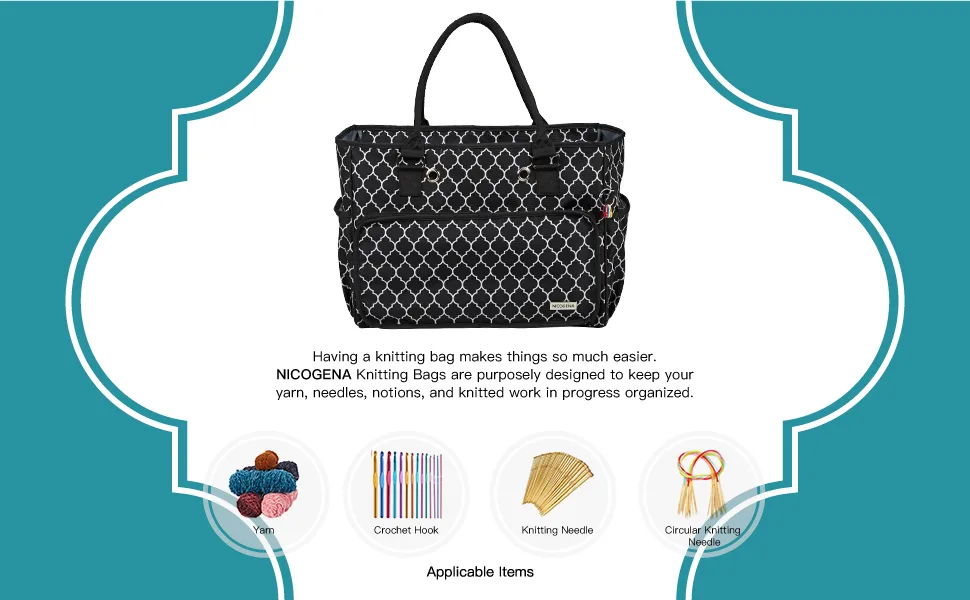 NICOGENA Knitting Bag, Portable Yarn Storage Tote for Yarn Skeins and Accessories Tangle Free with 4 Oversized Grommets, Gray Gray(Large capacity) - knitting bag