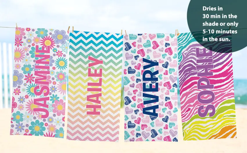 Let's Make Memories Personalized Beach Towel  Pretty Pattern  Vacation Gear  for Beach and Pool Lovers  Flower Design - Customize with Name - Pretty Pattern Beach Towel