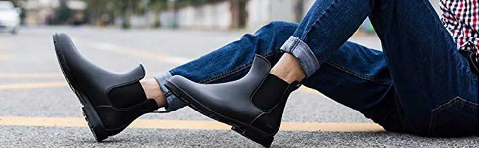Asgard Women's Ankle Rain Boots Waterproof Chelsea Boots 8 Black - short rain boots