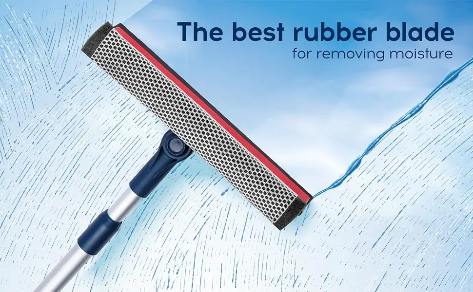 DSV Standard Professional Window Squeegee | 2-in-1 Window Cleaner Sponge and Soft Rubber Strip with Telescopic Extension Pole 127.5cm & 50 | Adjustable to Clean from Multiple Angles - squishy mirrors mirror cheap wide extra tall washer ettore handled red rotating