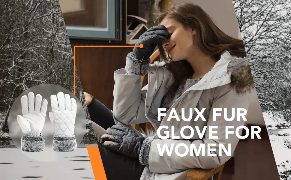 accsa Women Winter Ski Glove Waterproof 3M Thinsulate Warm Windproof Gray-White with Gray Fur Medium - product information 21
