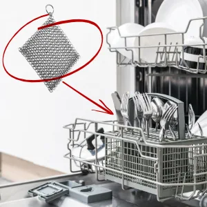 Dapper&Doll Cast Iron Cleaner Stainless Steel Chainmail Scrubber Removes Stuck On Food Fast Works Great on Cast Iron Skillets 4" Square - chainmail cast iron scrubber