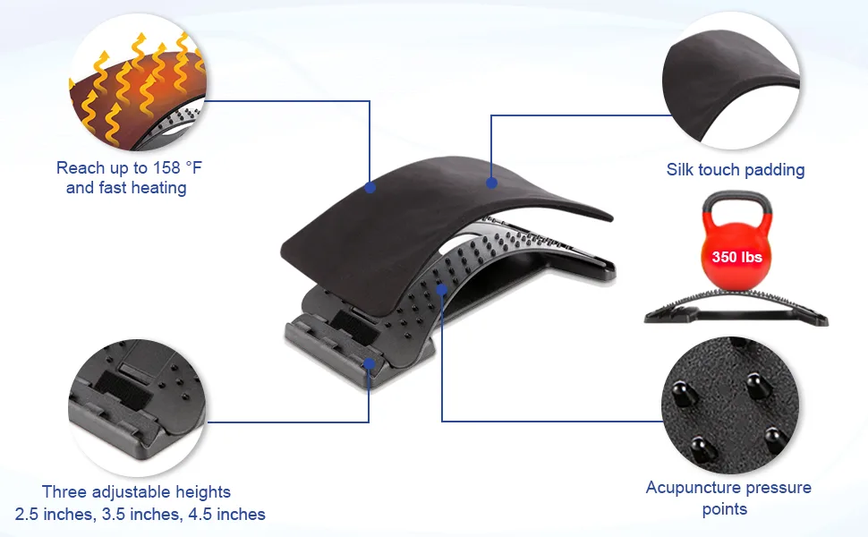Heated Back Stretcher for Lower Back Pain Relief, Back Cracker with Lumbar Support, Lumbar Traction Device with Heating Pad, Spine Stretcher and Back Cracking Device, Back Popper for Decompression - Heated Back Cracker