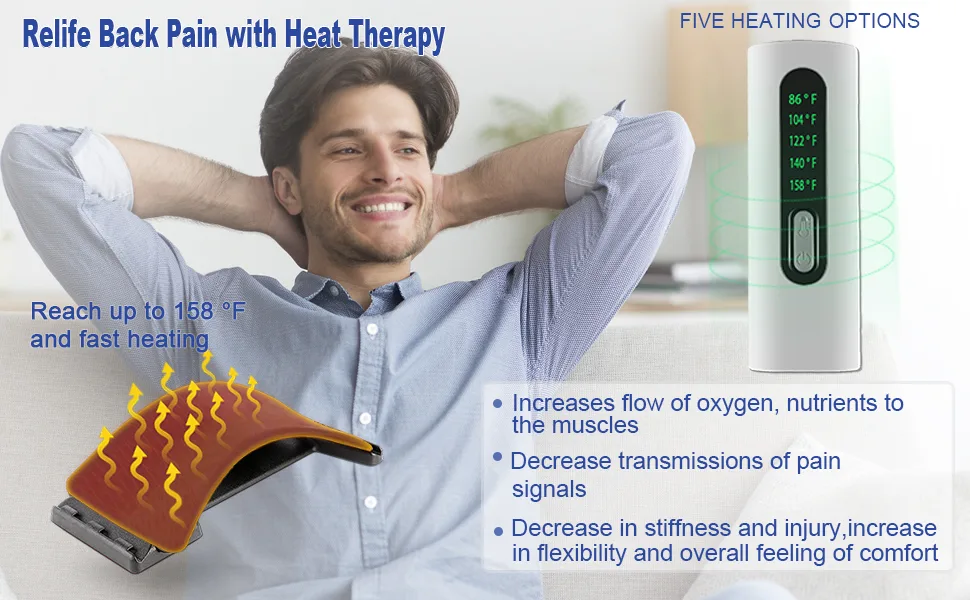 Heated Back Stretcher for Lower Back Pain Relief, Back Cracker with Lumbar Support, Lumbar Traction Device with Heating Pad, Spine Stretcher and Back Cracking Device, Back Popper for Decompression - Heated Back Stretcher for Upper and Lower Back Pain Relief