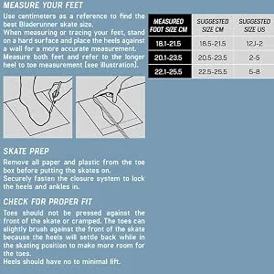 Bladerunner Ice 12J-2 - Kids ice skate Size Chart