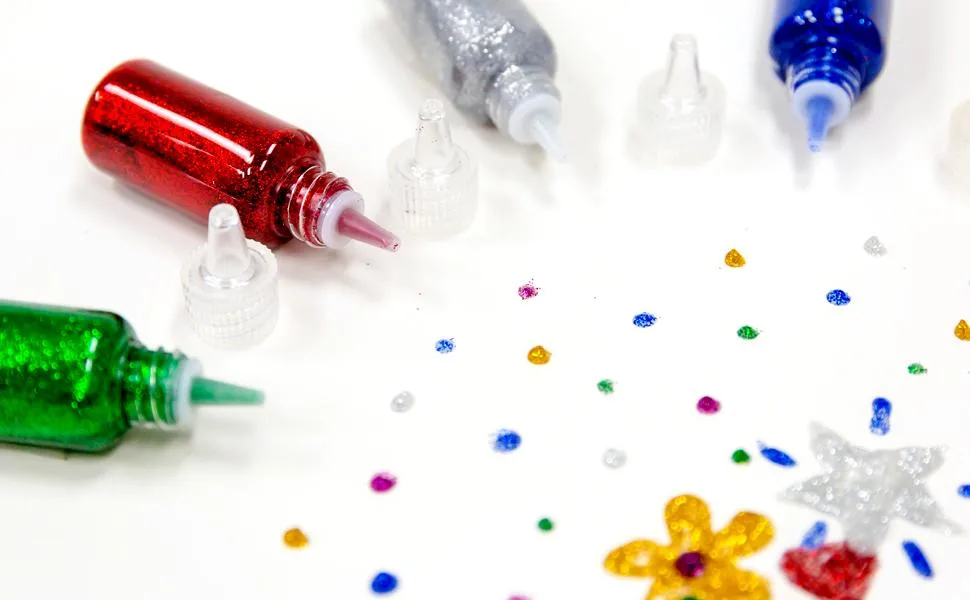 BAZIC Products 6 Color Glitter Glue Set 20 Milliliter Bottles - Classic Colors - Green, Gold, red, Silver, Blue, and Purple - glitter glue