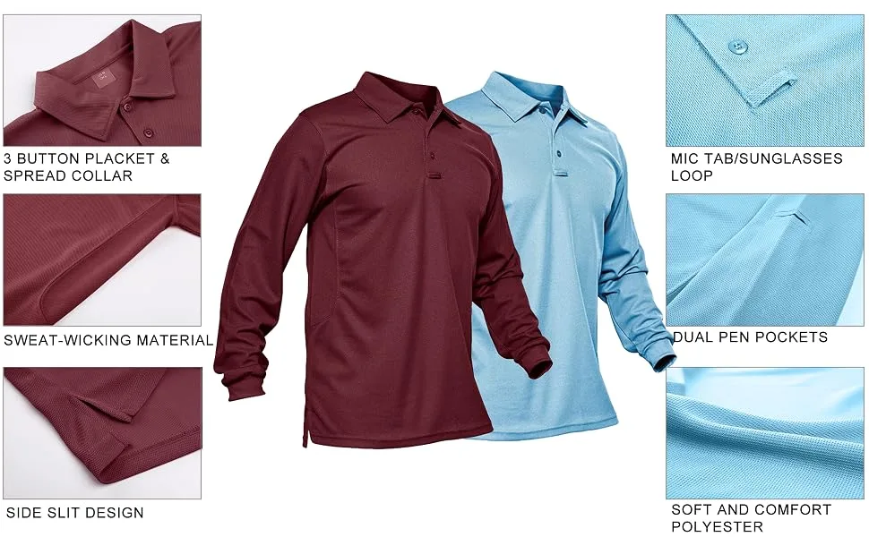 MAGCOMSEN Men's Polo Shirt Quick Dry Performance Long Sleeve Tactical Shirts Pique Jersey Golf Shirt Brown Large - product information 28