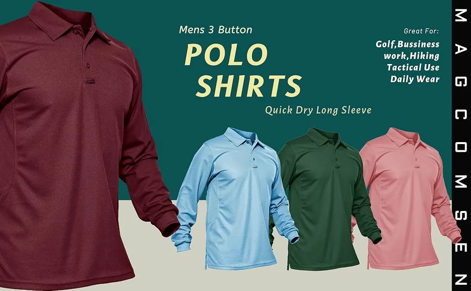 MAGCOMSEN Men's Polo Shirt Quick Dry Performance Long Sleeve Tactical Shirts Pique Jersey Golf Shirt Brown Large - POLO