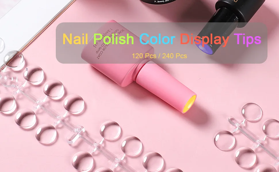 240 Pieces Round False Nail Display Tips, Clear Nail Art Display Chart Nail Polish Display Tips, Nail Swatch Training Practicing Sticks with Adhesive Sticker - 120/240 Nail Polish Color Display Tips 1