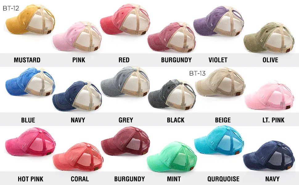 C.C Washed Distressed Cotton Denim Ponytail Hat Adjustable Baseball Cap (BT-12)(BT-13)(BT-14)(BT-15)(BT-18)(BT-780)(BT-791) Black - pony cap _1