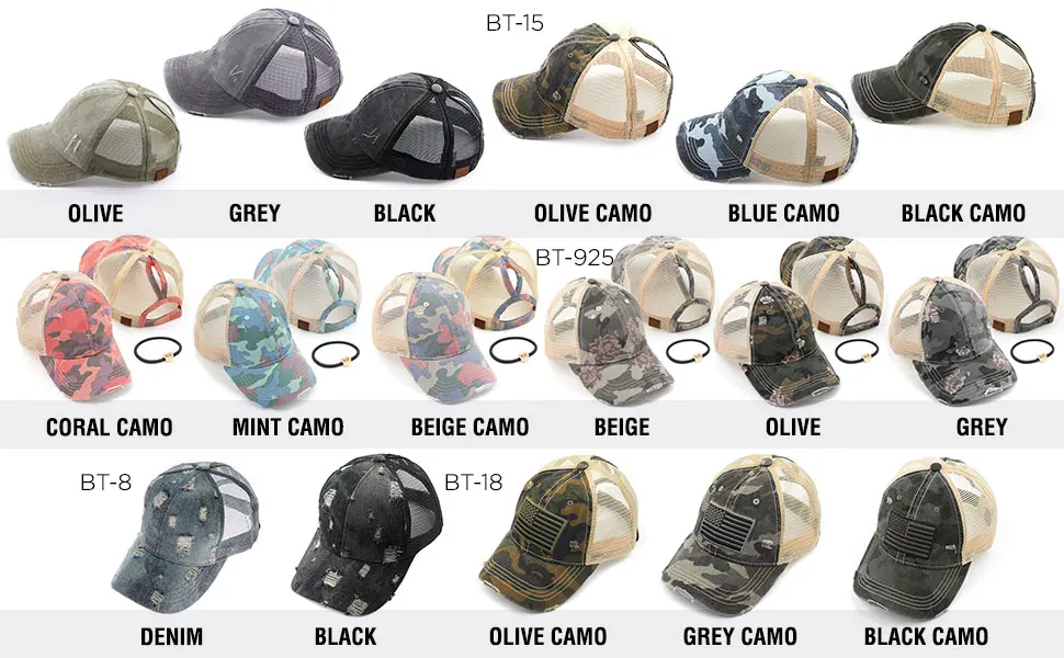 C.C Washed Distressed Cotton Denim Ponytail Hat Adjustable Baseball Cap (BT-12)(BT-13)(BT-14)(BT-15)(BT-18)(BT-780)(BT-791) Black - pony cap _2