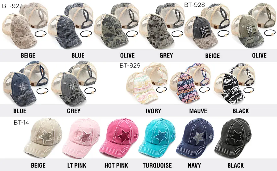 C.C Washed Distressed Cotton Denim Ponytail Hat Adjustable Baseball Cap (BT-12)(BT-13)(BT-14)(BT-15)(BT-18)(BT-780)(BT-791) Black - pony cap _3