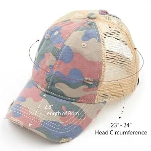 C.C Washed Distressed Cotton Denim Ponytail Hat Adjustable Baseball Cap (BT-12)(BT-13)(BT-14)(BT-15)(BT-18)(BT-780)(BT-791) Black - pony cap with camo