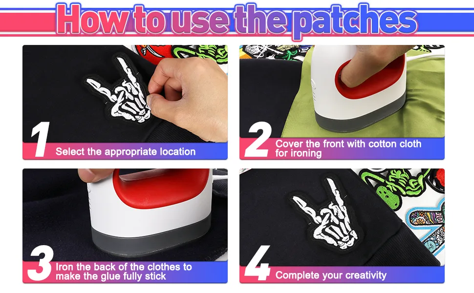 Meneng Embroidered Patches Iron-on Appliques: 30pcs Assorted Cool Punk Embroidery Sew-on Patch for Jackets Clothing A-Cool Punk Style - punk