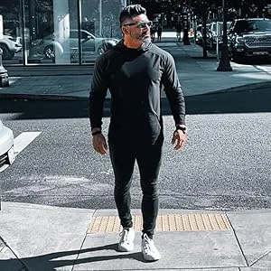 SIR7 Men's Gym Workout Active Long Sleeve Pullover Lightweight Hoodie Casual Hooded Sweatshirts Large Deep Blue - product information 3