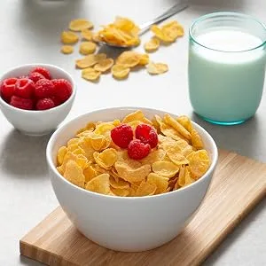 Seitenbacher Cornflakes Extra Large low in sugar without genetic engineering German corn pack of 6 6 x 500 g - Cornflakes, Corn, Maïs, Ontbijt, Frambozen, Melk, Serveersuggestie, Lekker, Knapperig, Snack