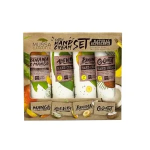 Mussa Cosmetics Natural Hand Cream Set Mango Aloe Vera Banana and Coconut Travel size 4 x 40 ml - handcrème