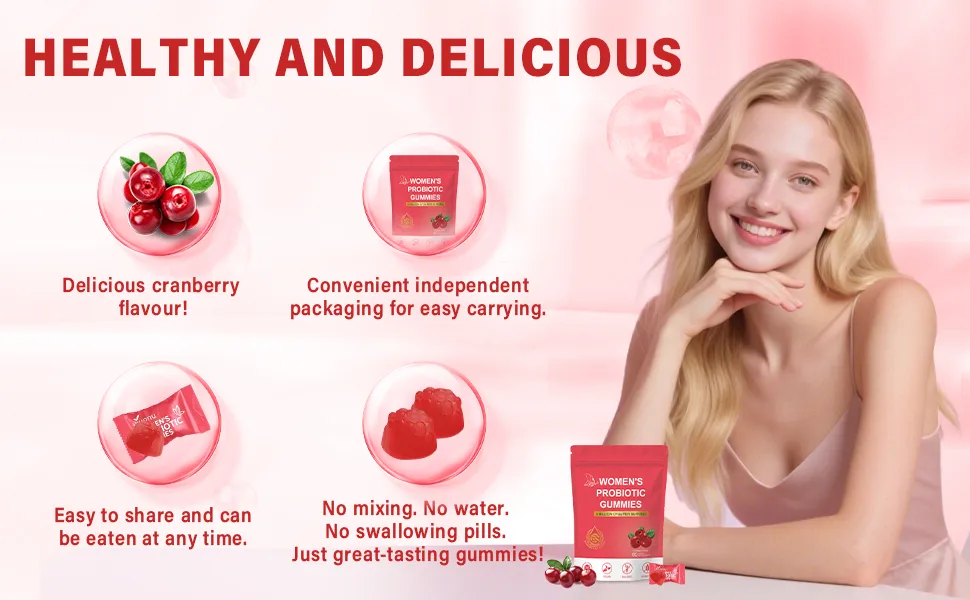 Not Specified Womens Probiotic Gummies Premium Female PH Balance Gummy 5 Billion CFUs Cranberry Flavor Sugar Free Vegan 60 Count - aplus content afbeelding