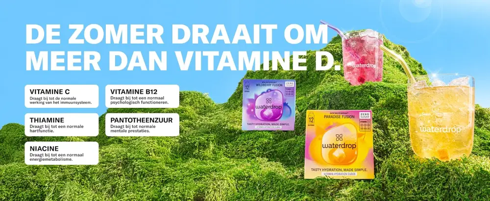 Waterdrop Microdrink waterdrop FUSION Collection with 2 fruity flavors Mango and berries 48 Microdrink hydration cubes Soft drink without sugar Flavored water with vitamins C & B Fusion Mix - De tekst luidt: