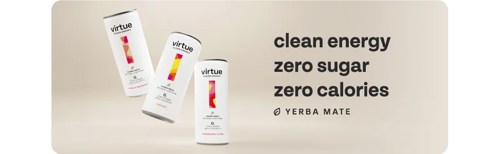 Refresh Brands Ltd Virtue Clean Energy Yerba Mate Natural Energy Drink No Sugar No Calories 12x250 ml Strawberry & Lime - Virtue Clean Energy Drink - zero sugar, zero calories, yerba mate