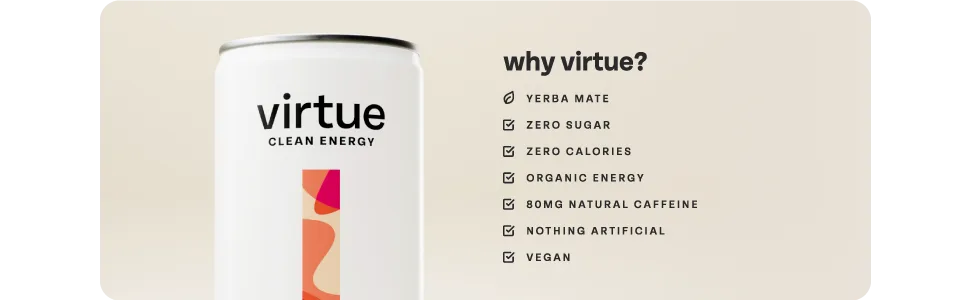 Refresh Brands Ltd Virtue Clean Energy Yerba Mate Natural Energy Drink No Sugar No Calories 12x250 ml Strawberry & Lime - Virtue Clean Energy Drink - zero sugar, zero calories, yerba mate