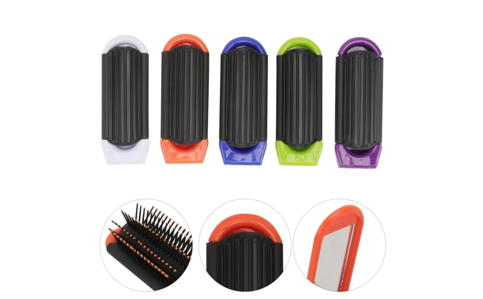 Mikinona 5Pcs Foldable Comb with Mirror Antistatic Comb for High Temperature for Outdoor Travel White Blue Orange Green Purple - product information 1