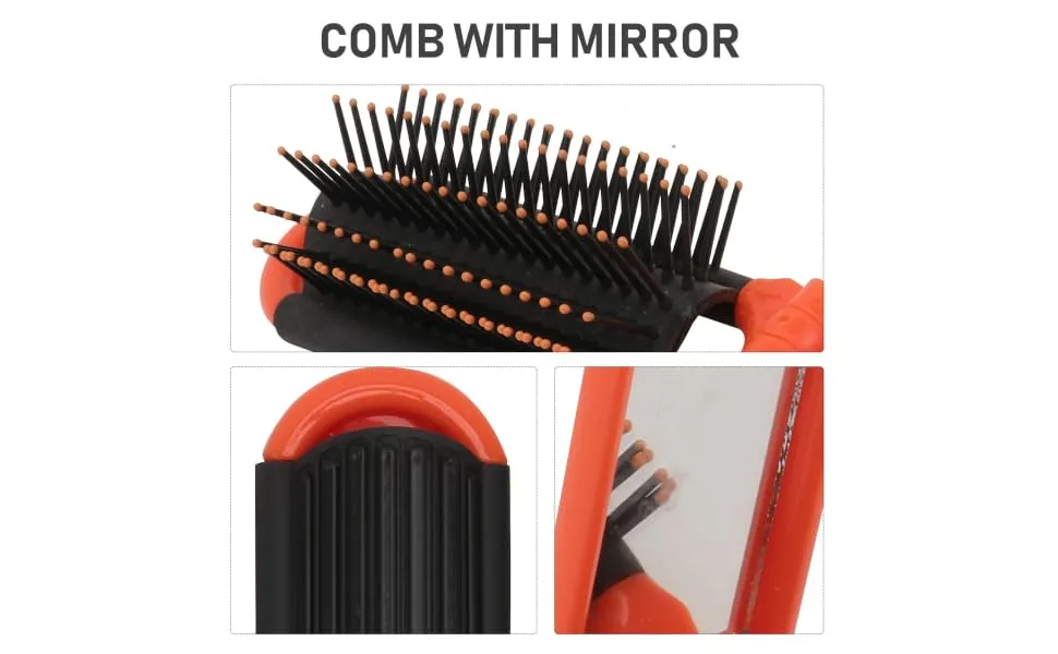 Mikinona 5Pcs Foldable Comb with Mirror Antistatic Comb for High Temperature for Outdoor Travel White Blue Orange Green Purple - product information 2