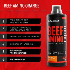 Body Attack Beef Amino Liquid oranje 1 x 1000 ml - Beef Amino Liquid