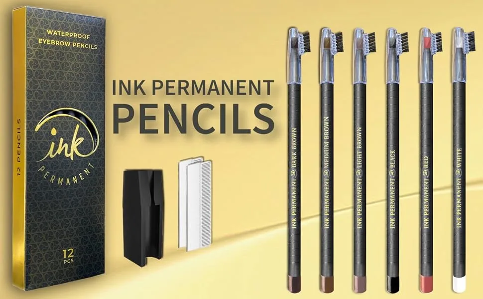 Permanent Ink Ink Permanent Eyebrow Pen Mapping Set for Mapping Microblading Permanent Makeup with Pencil Sharpener Shaper and 10 Eyebrow Rulers Dark Brown - Pencil