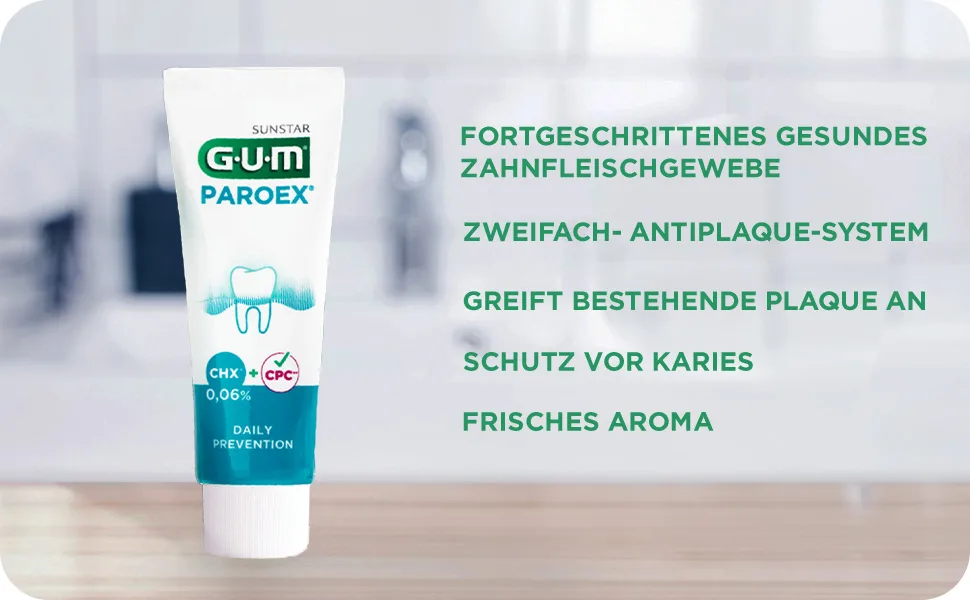 Sunstar GUM Paroex 006 toothpaste advanced gum care double antiplaque system soothes sensitive gums prevents caries 6 x 75 ml - GUM PAROEX_Tandpasta Module 05