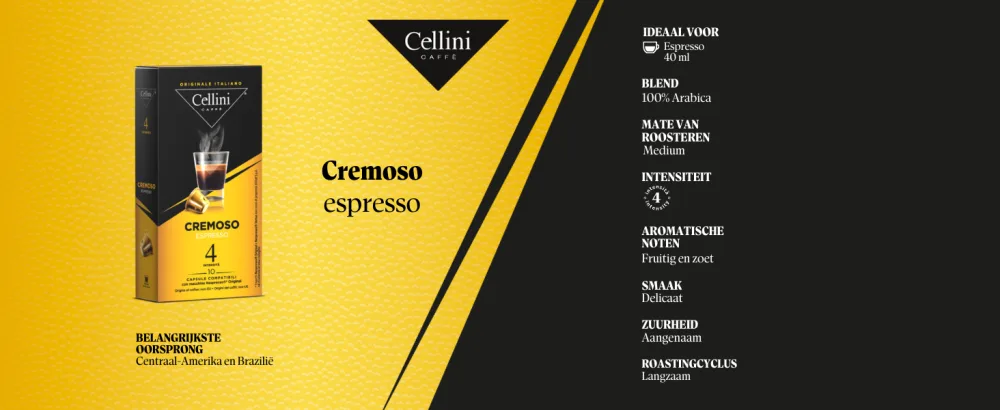 Cellini coffee capsules compatible with Nespresso* 100 pieces Coffee with sweet and fruity notes Nespresso* compatible capsules Cremoso - Cremoso