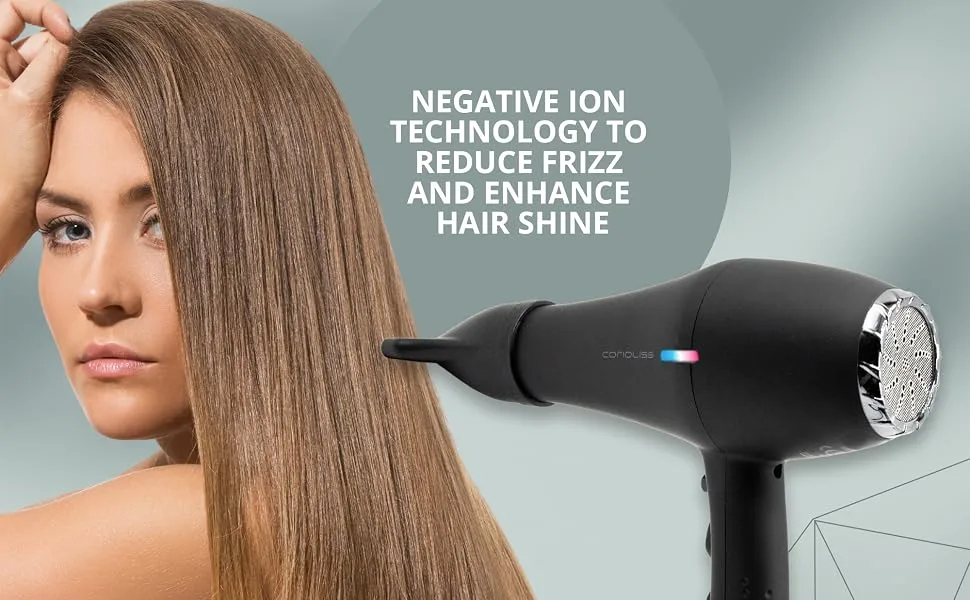 Corioliss Professional Ionic FLOW Power hairdryer Black Chrome 2200 W 3 temperature settings and 2 speed settings - Professionele haardroger met snelheidsregeling 2000W ionisch voor vrouwen