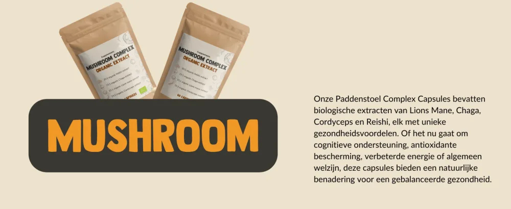 Cupplement Mushroom complex Capsules 400 mg 60 Capsules Organic Extract Lions Mane Cordyceps Reishi & Chaga Energy & Immune System Singlepack - Paddenstoel complex Biologische extracten Lions Mane Chaga Cordyceps Reishi