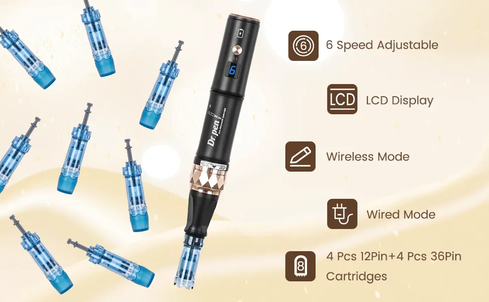 iklestar Dermapen A8S Professional Microneedling Pen with 18 Pcs 12Pin 36Pin Replacement Needle Cartridges Wireless or Wired Mode 2 Mudules Derma Pen 6 Speed Levels and 025 mm Depth Adjustable - dr.pen