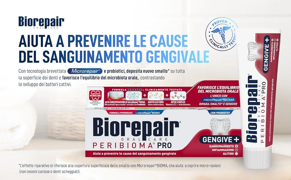 Biorepair toothpaste Peribiom Pro Gingive+ for a normal oral microbiota prevents bleeding gums and protects against gum plaque 75 ml - aplus content image