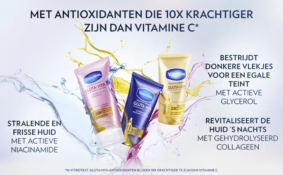 Unilever Vaseline GlutaHya Overnight Radiance Serum Burst Moisturizing Lotion with Antioxidants for Smooth PlumpLooking Skin 2 200 ml - De tekst luidt